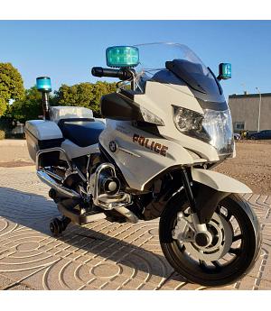 MOTO POLICÍA 12V COLOR BLANCA, INFANTIL, RUEDAS DE GOMA - R2298W LE2818